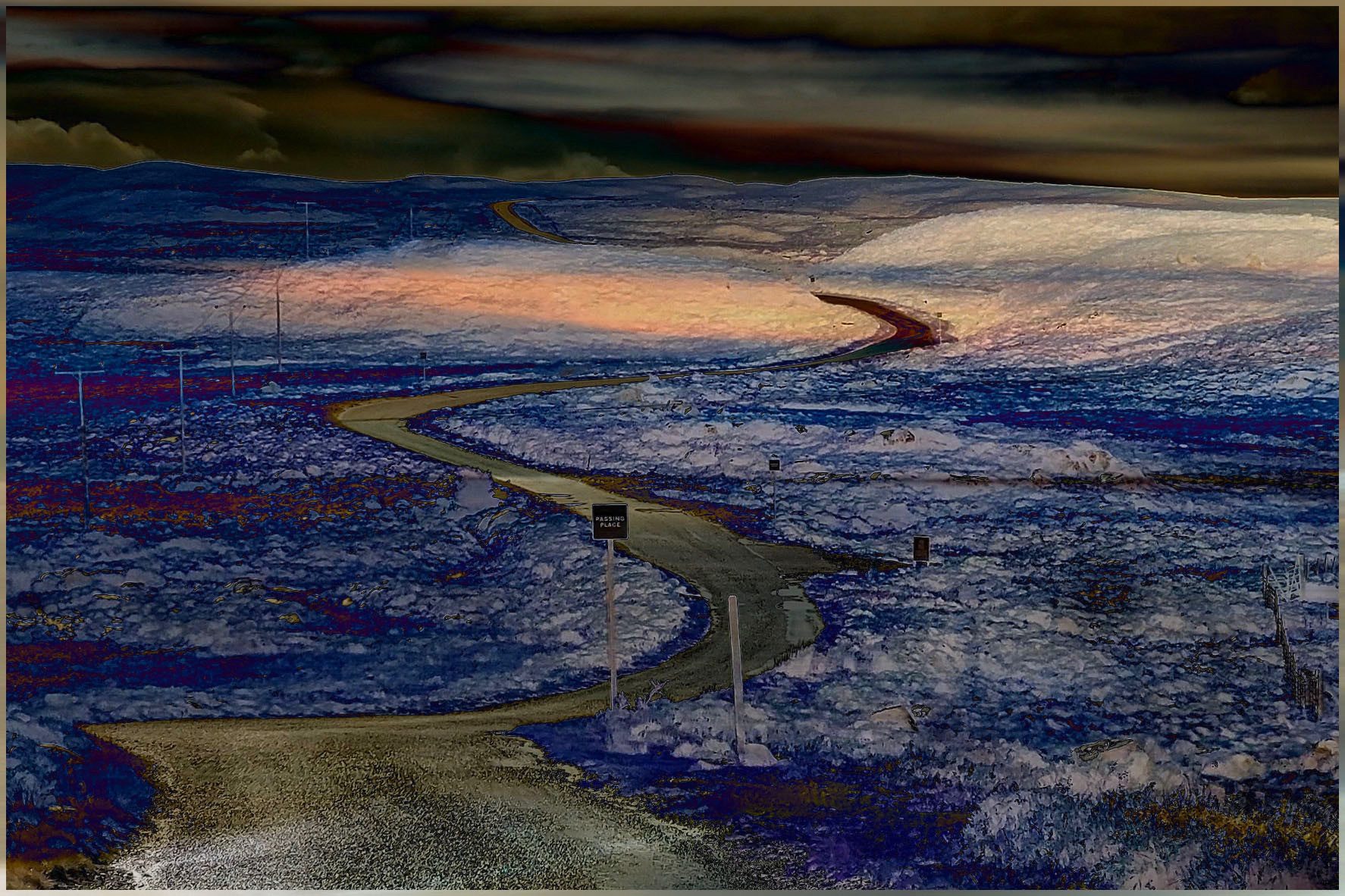 A composite of 2 images, a long and winding road in Wester Ross with and coastal ICM