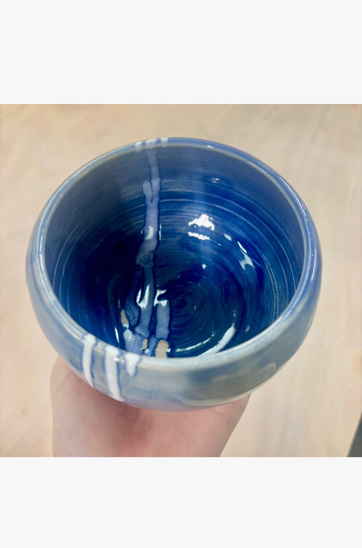 Glazed blue stoneware vessel