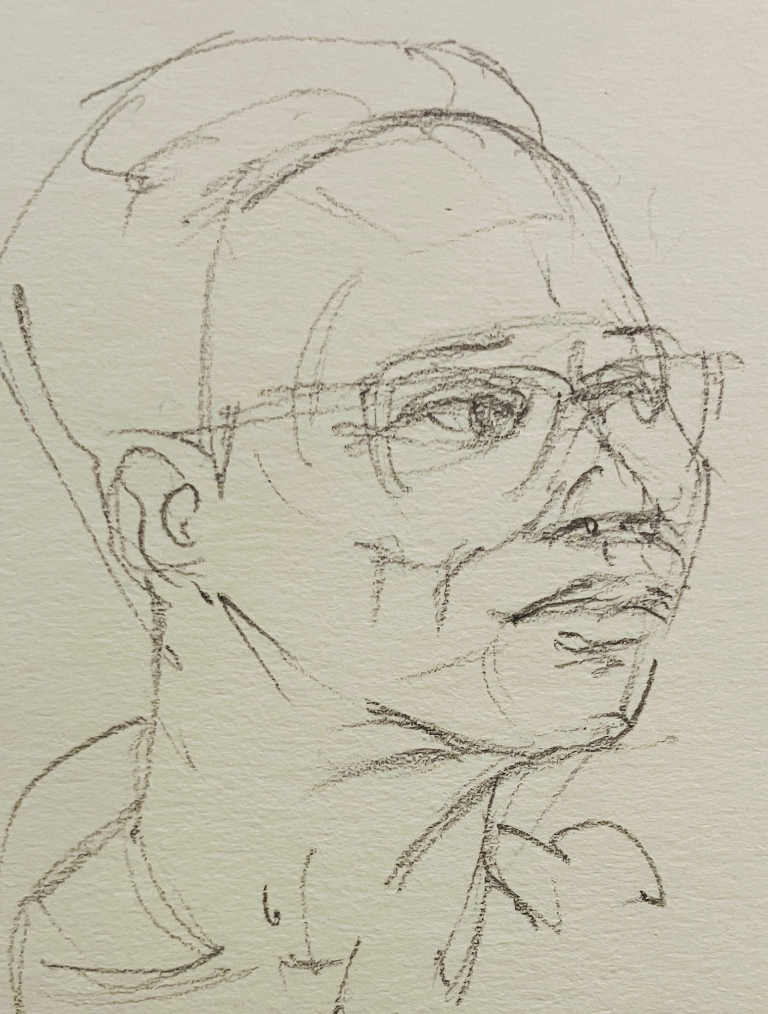 Head turning to right, pencil