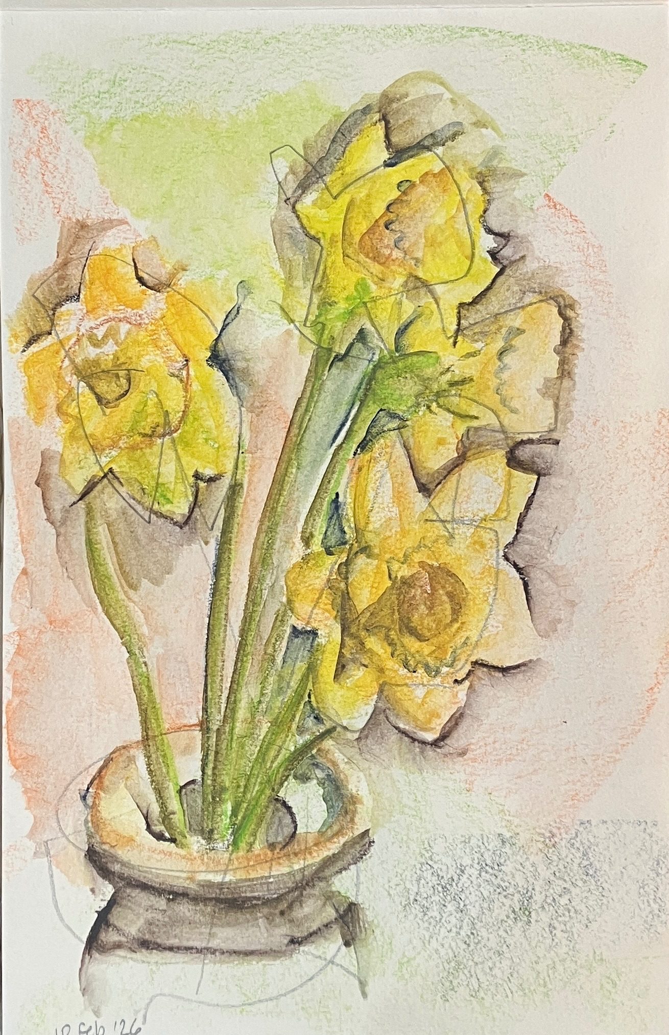 Daffodil heads in a vase