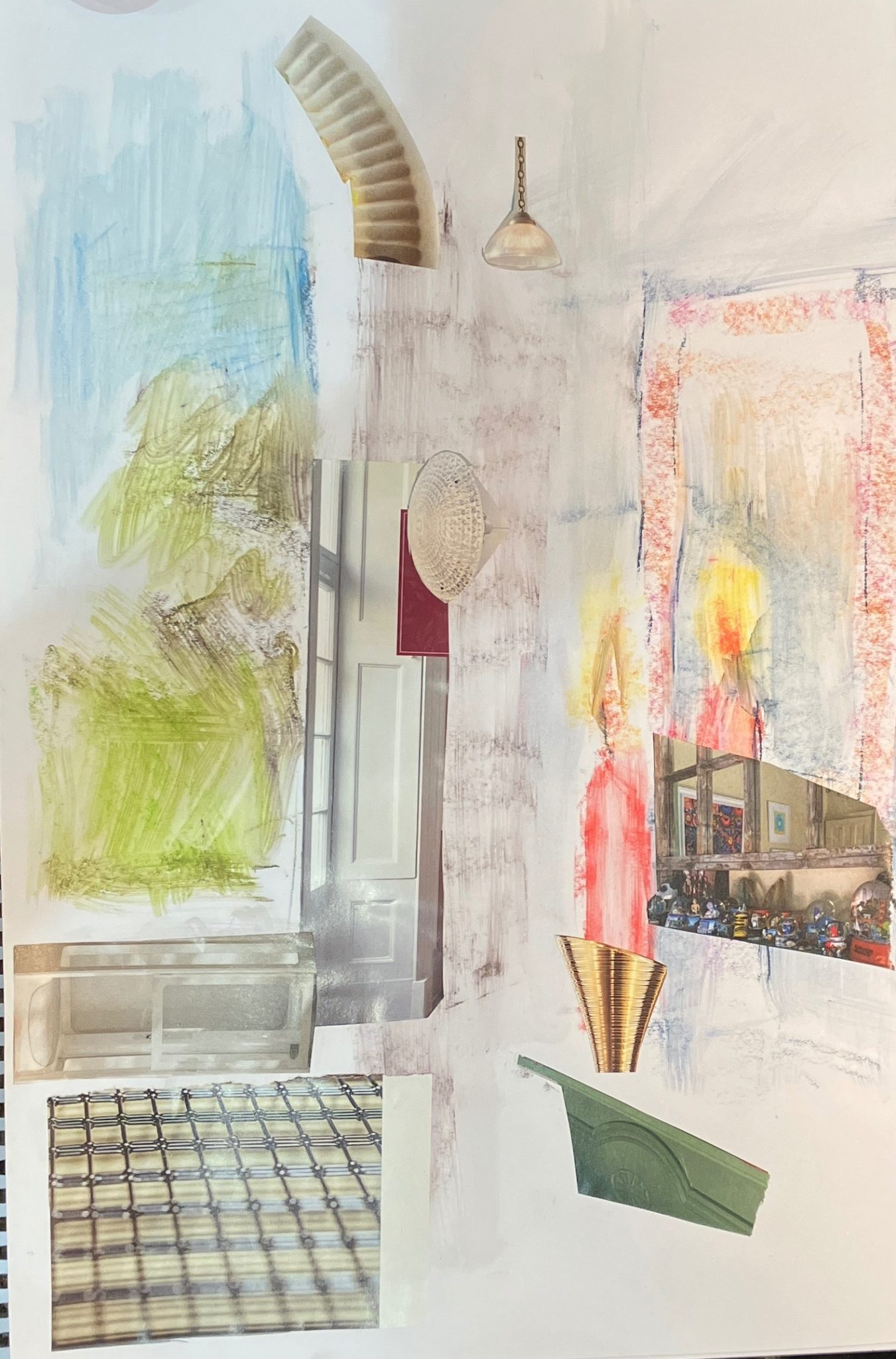 In- and out door light. Paint and collage.