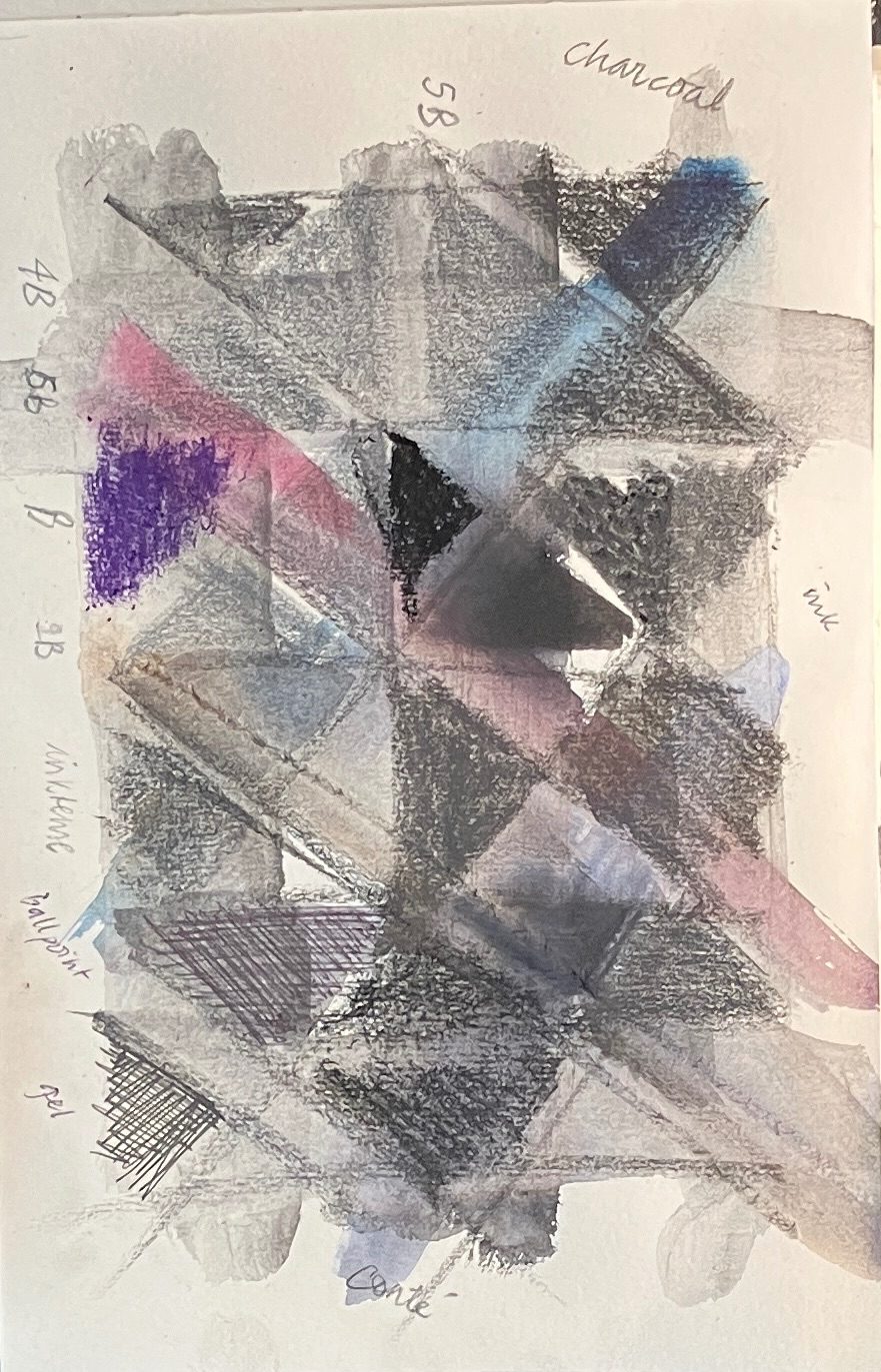 A grid of marks in different materials