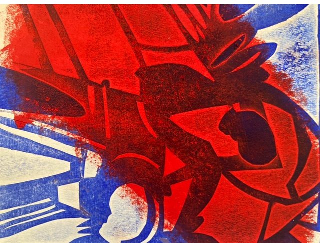 Blue and Red paper cut out print