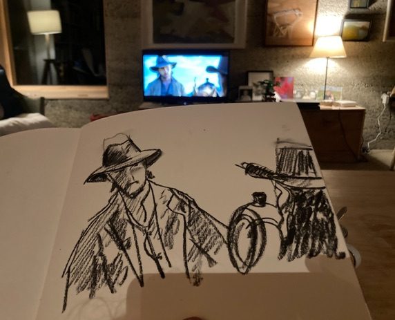 Charcoal drawing from the television