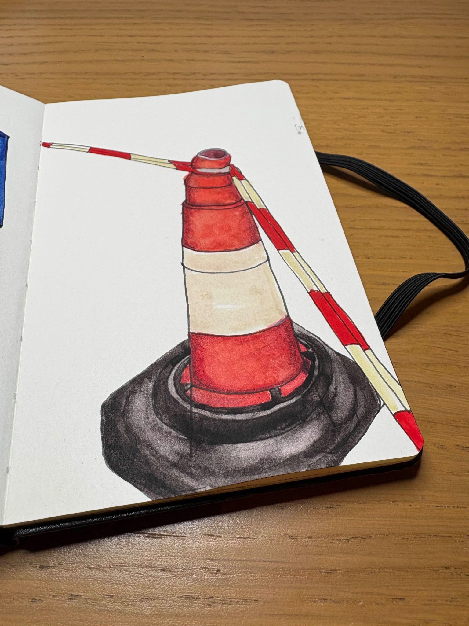 Watercolour sketch of traffic cone