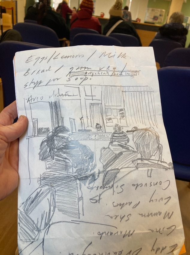 Graphite drawing on scrap paper