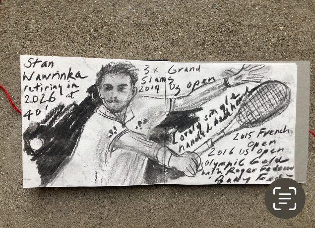 Charcoal drawing of tennis player