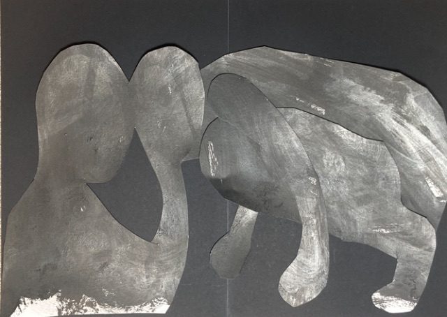 Painted black collage on black paper