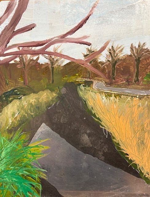 Acrylic on old zinc etching plate (with aquatint)- work in progress