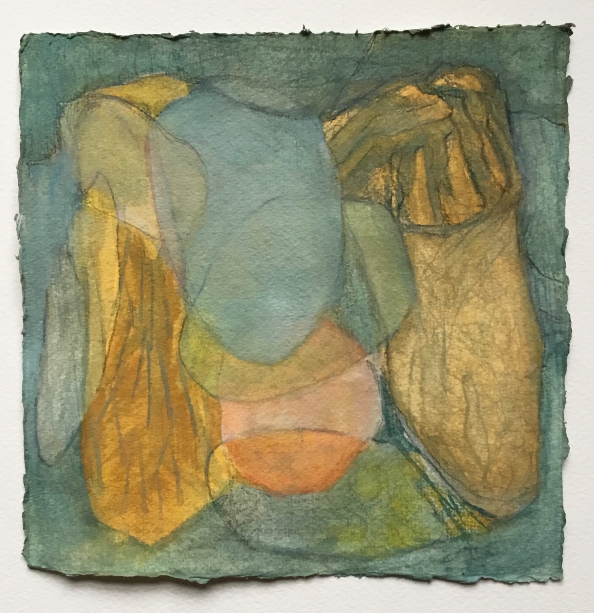 Gouache and pencil overlapping shapes on Khadi paper 20x20cm.