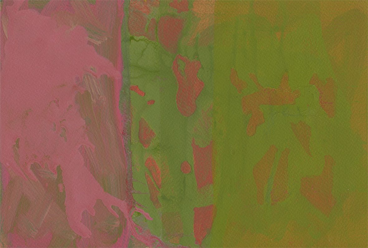 Landscape format 30 Width x 20 Height.  13 xm section is mainly layered in pinky red with se one 17cm section over layered with small amount of orange, red and green covering.