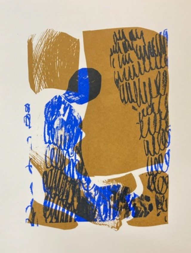 Screen print of seated woman