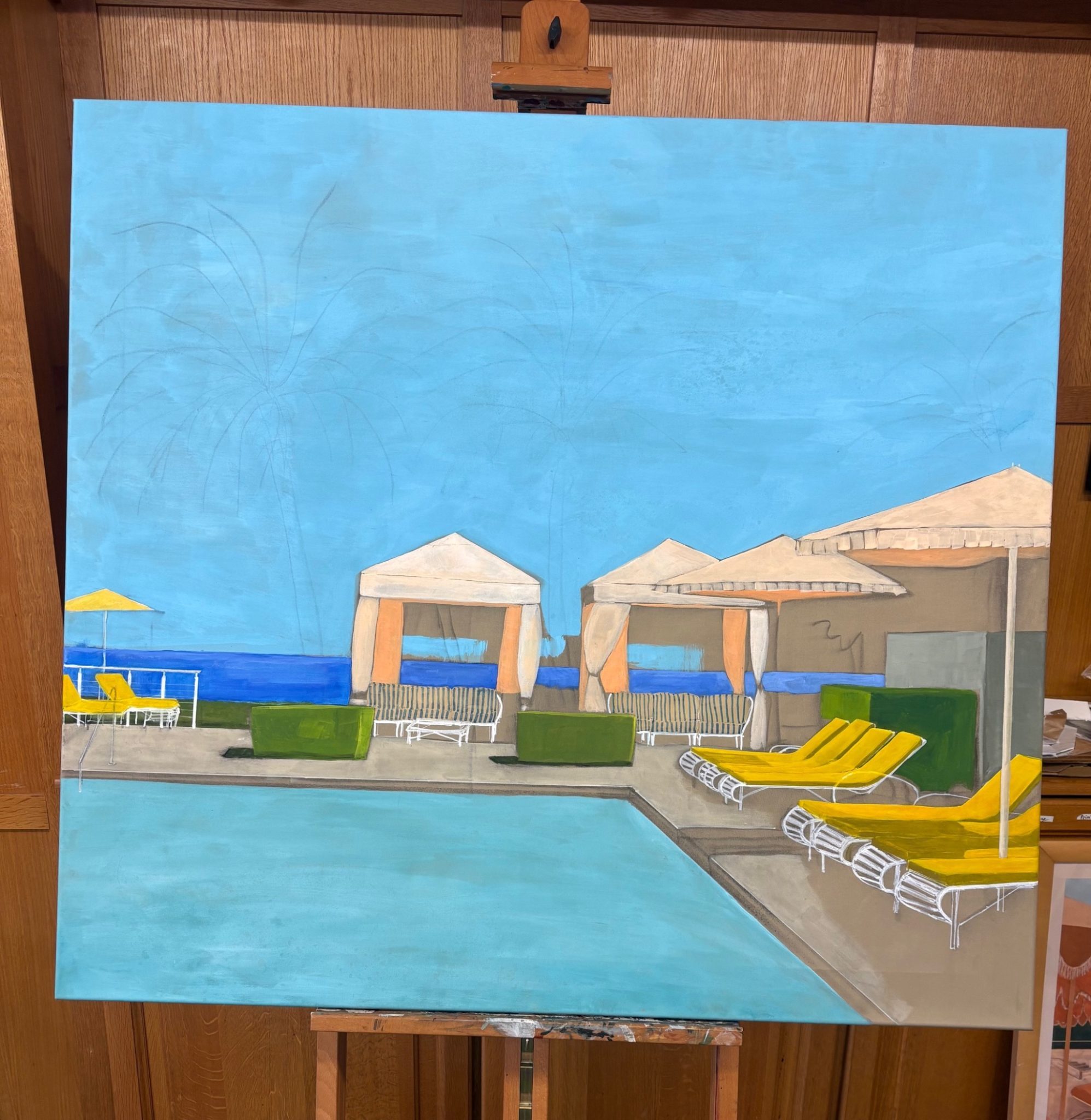 Large acrylic painting, unfinished