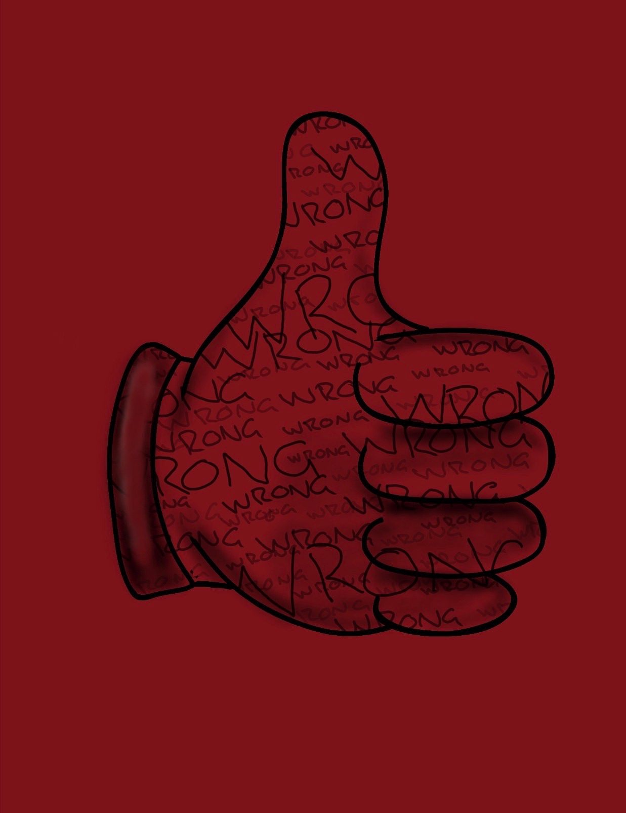 Thumbs up with the words wrong written multiple times inside