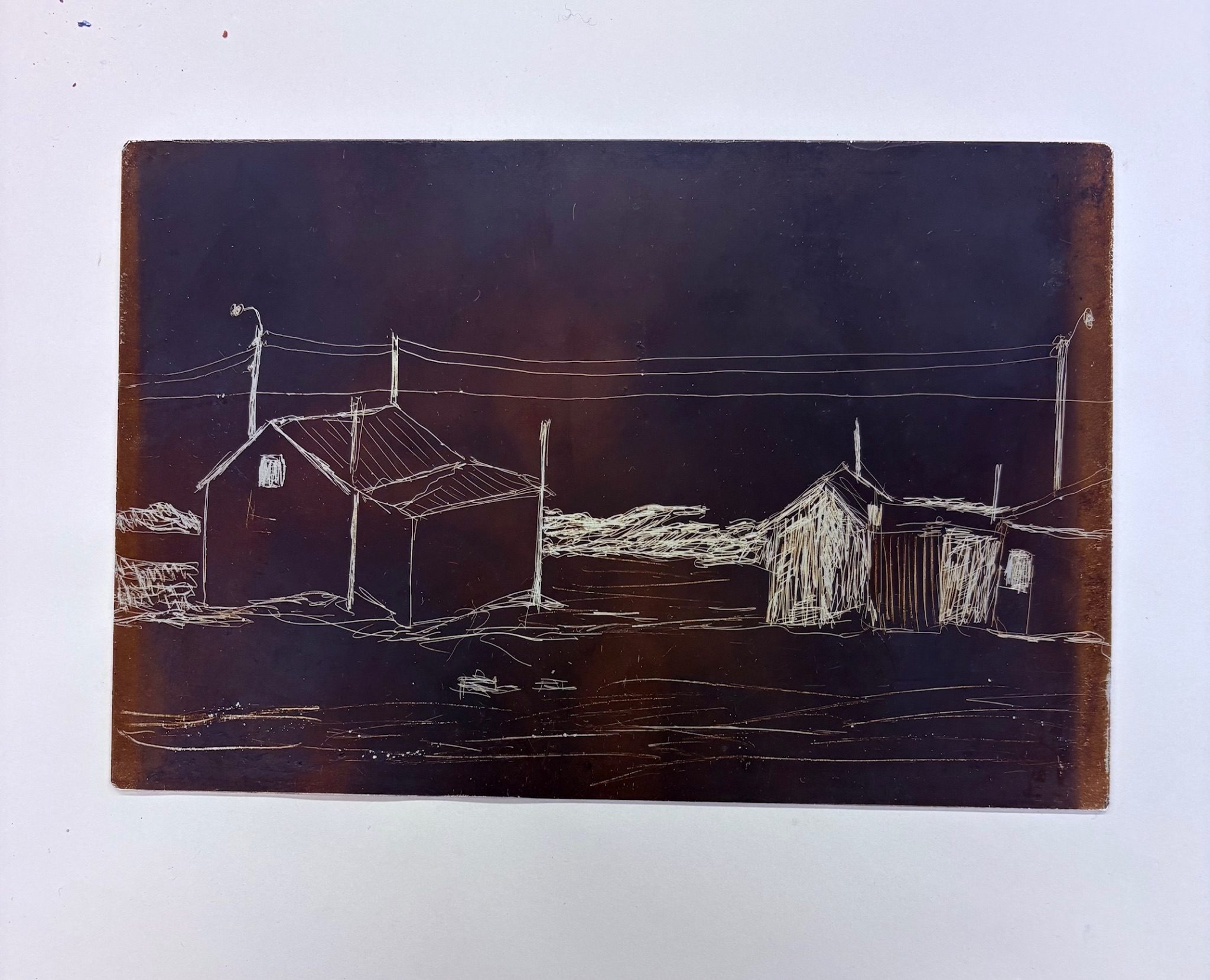 Copper plate with ground and scratched in image