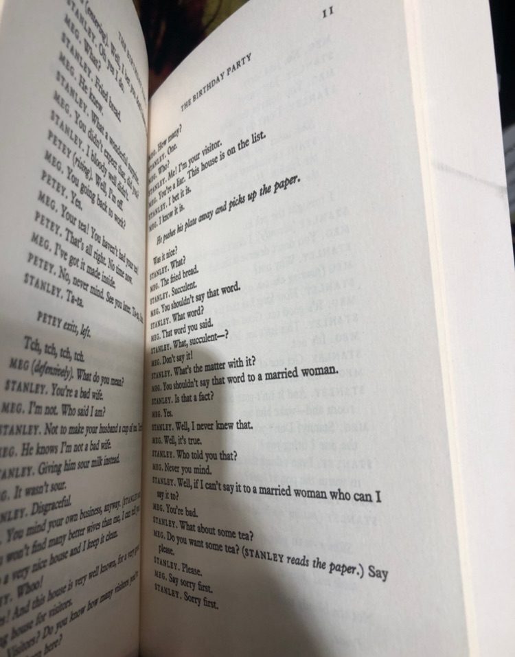 a page from The Birthday Party by Harold Pinter