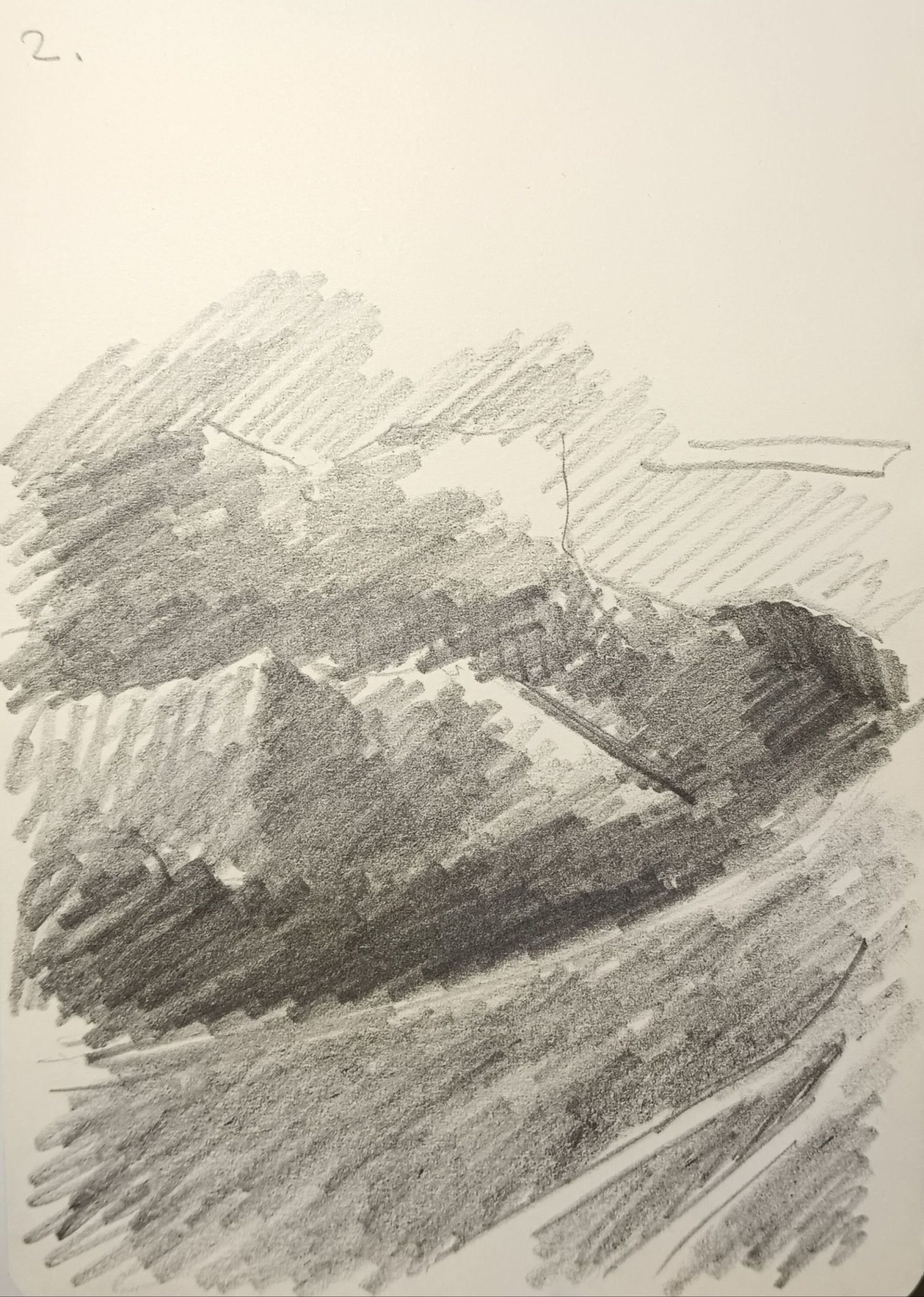 Messy rawing of mountains, pencil on paper