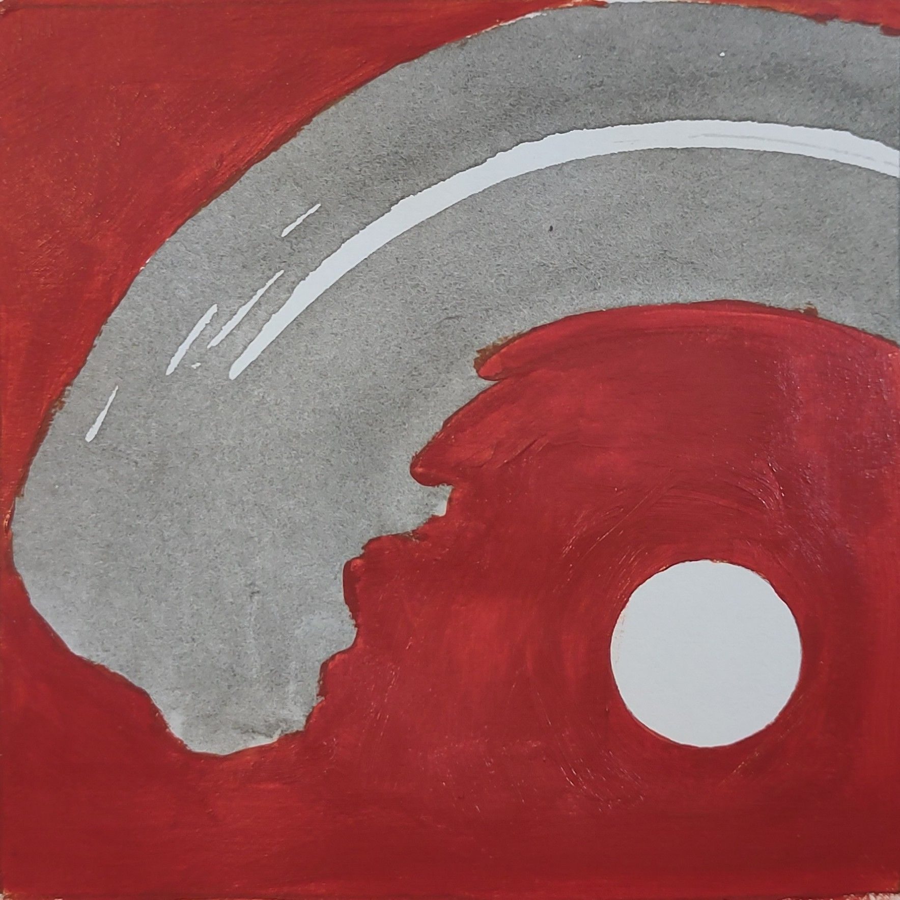 Ink wash gesture mark with red background and white circle on the right.