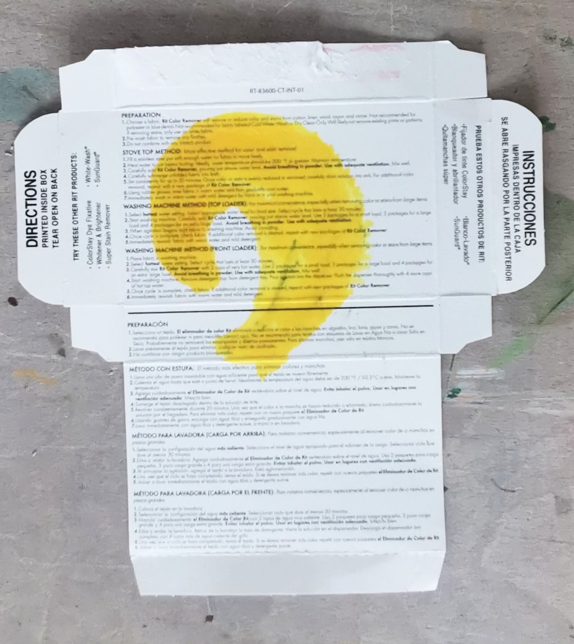 Ink drawing in yellow on an opened out box