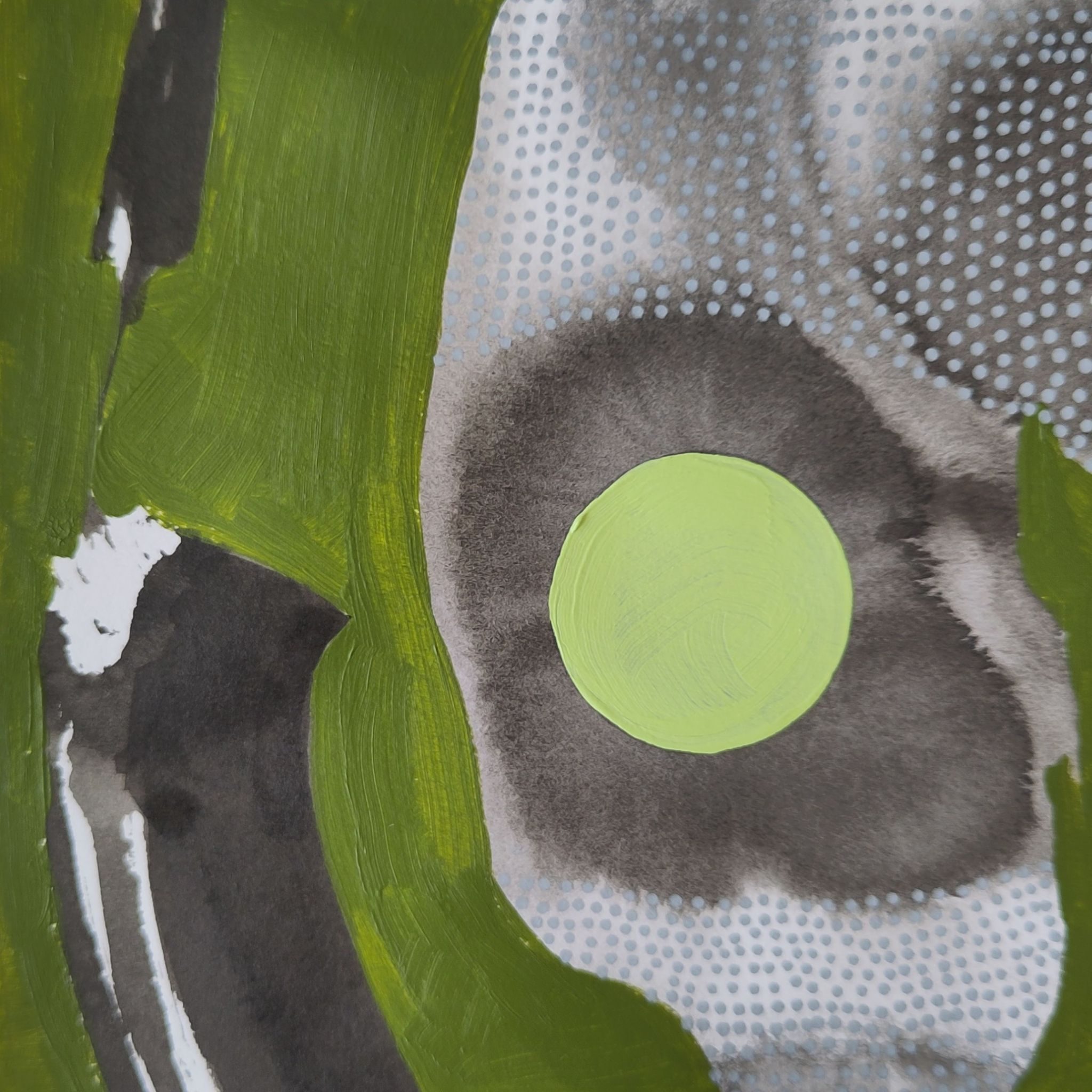 Abstract composition of ink and acrylic with a circle