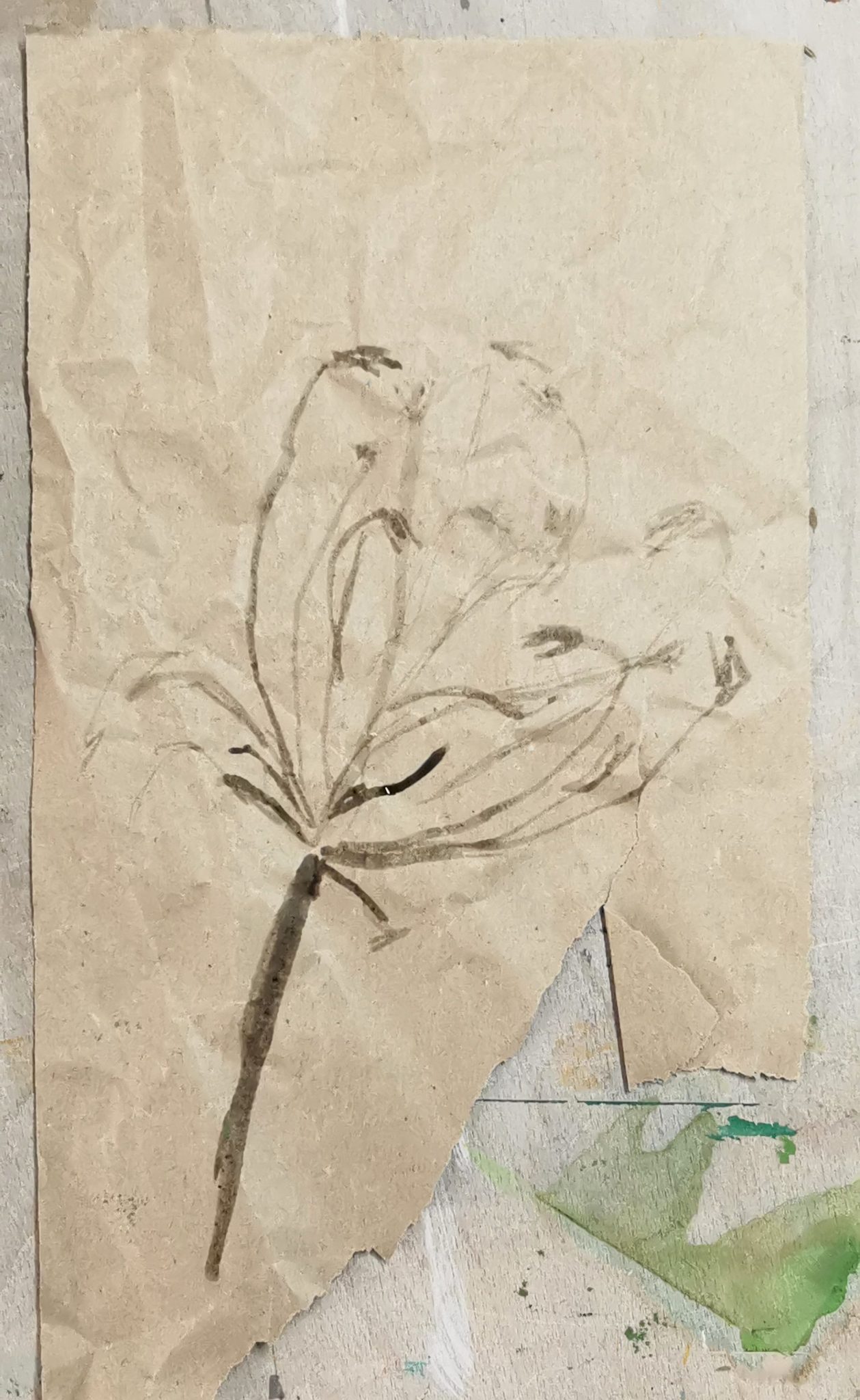 Ink drawing on brown paper