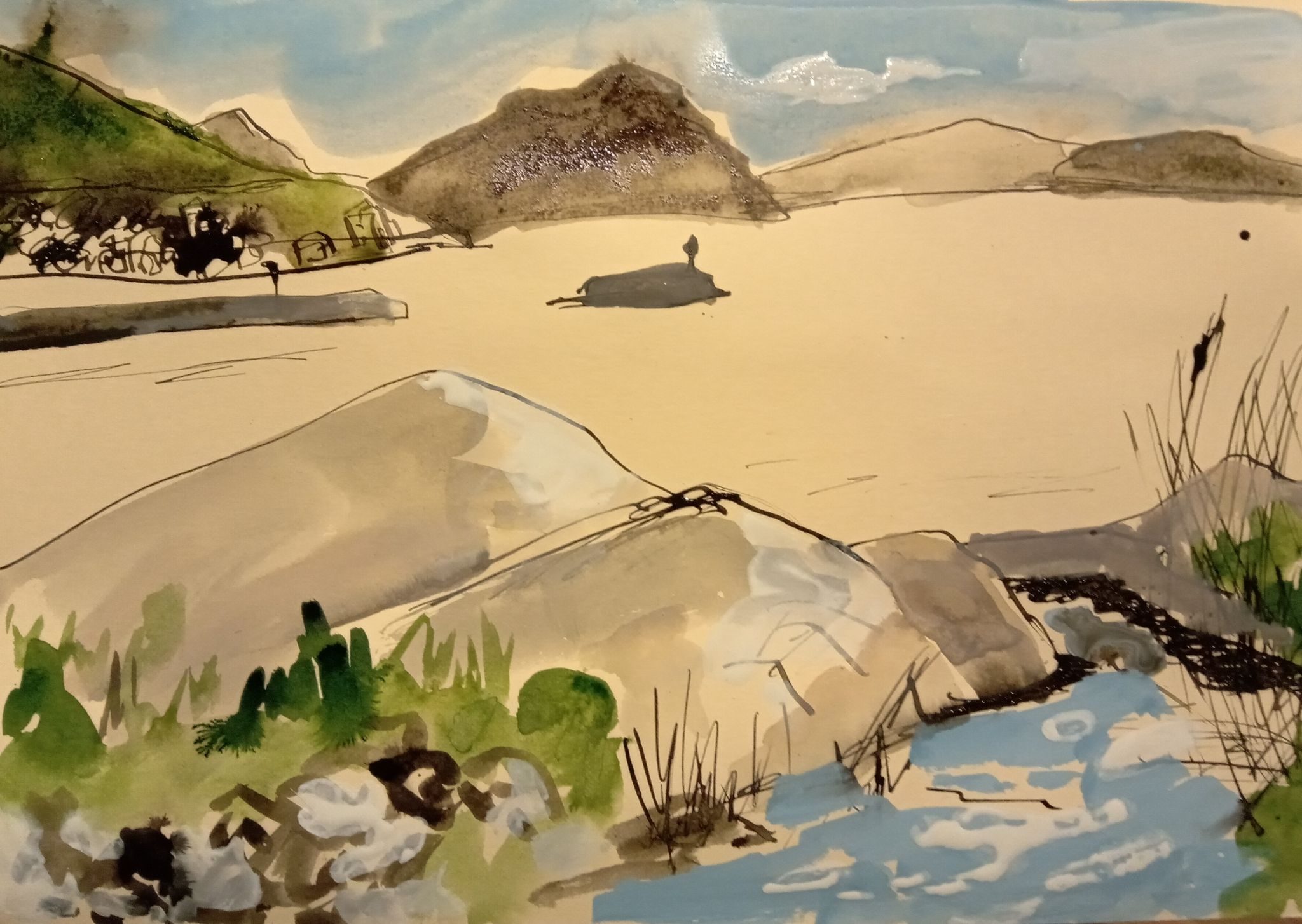 Ink, gouache on toned A4 paoer