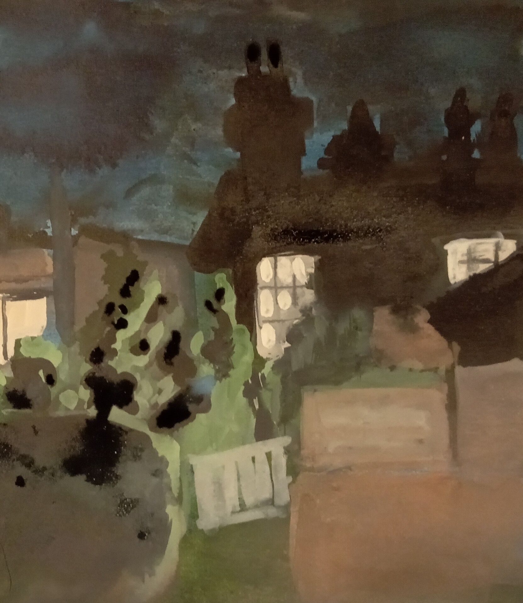 Ink, gouache on toned paper