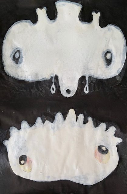 notebook acrylic painting of 2 images derived from day 22 packaging