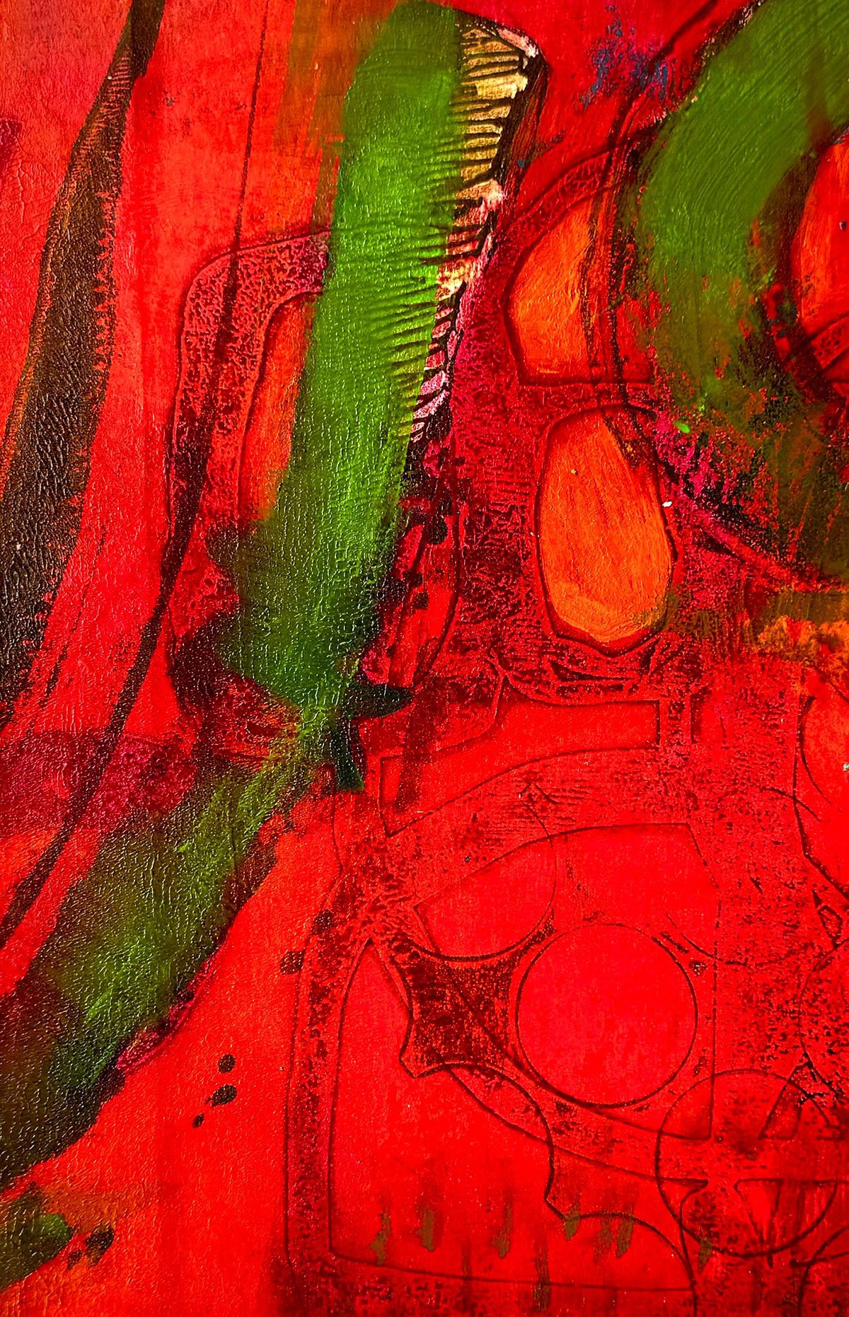 Acrylic saturated green swish with orange organic