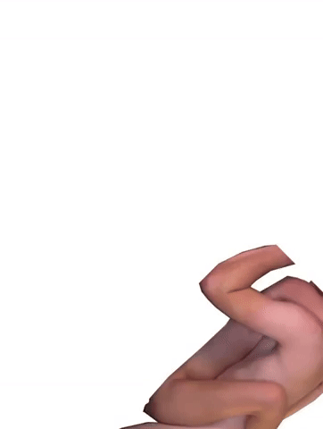 Collaged animated gif of two truncated bodies holding each other and tumbling around the screen