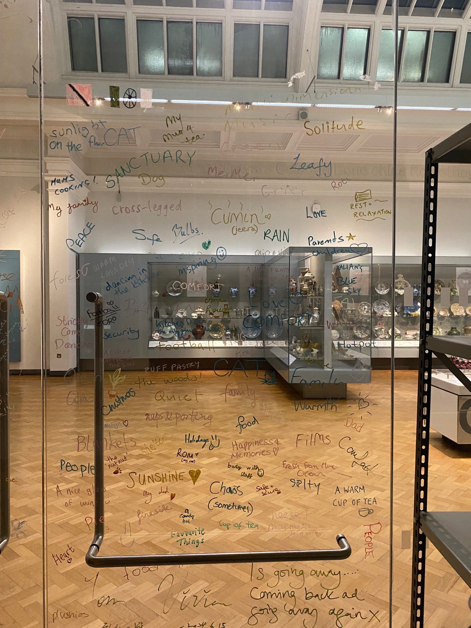 Glass door with writing