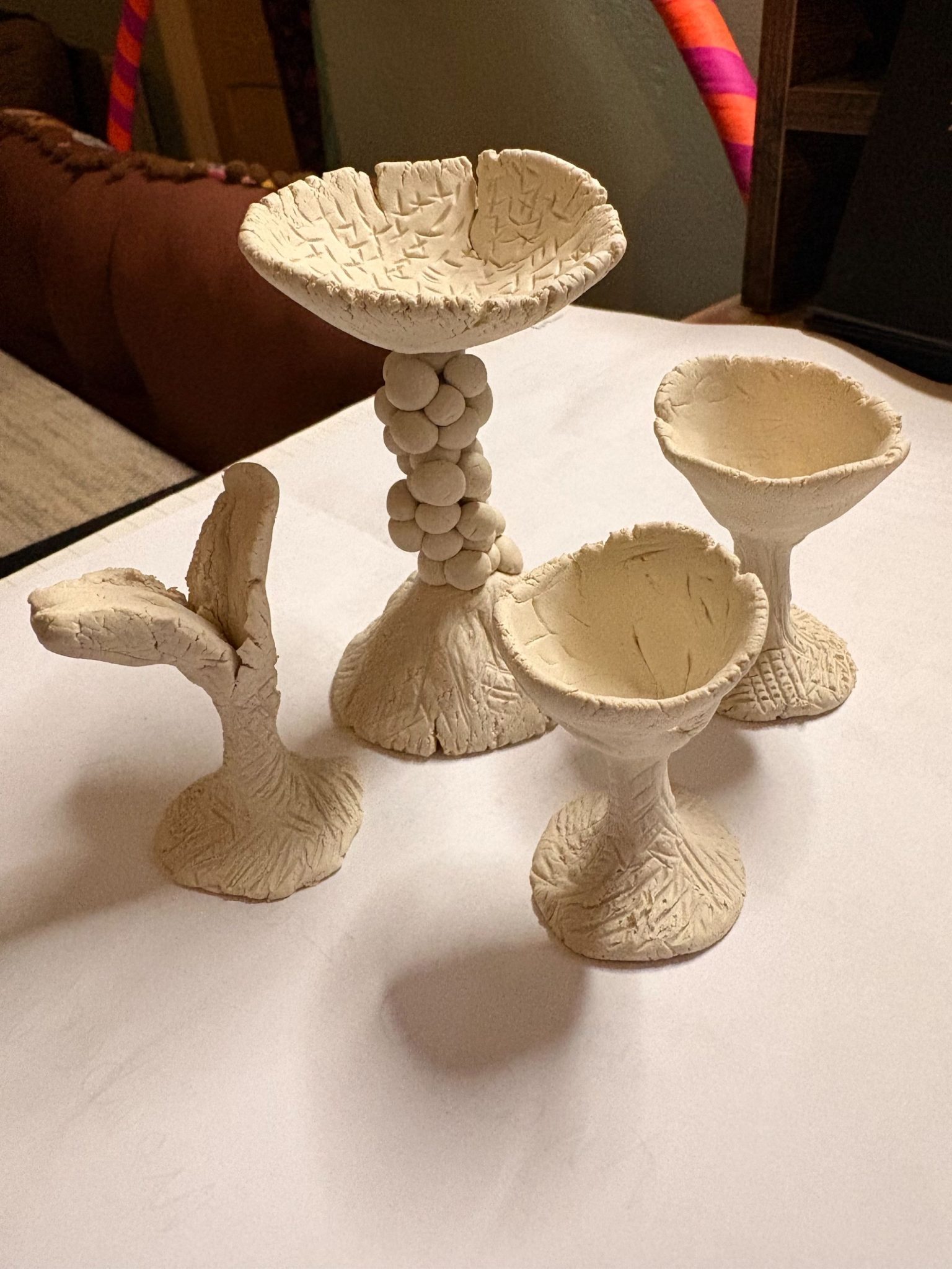 tiny hand made porcelain goblets with textured surface