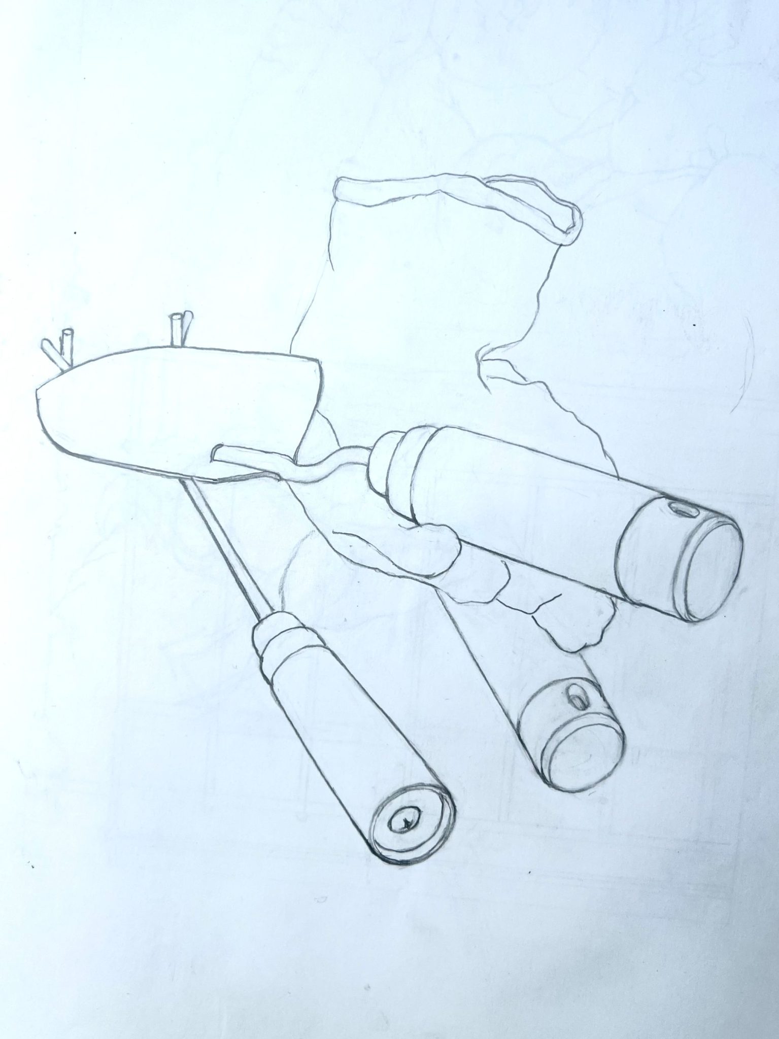 Pencil drawing of gardening tools.