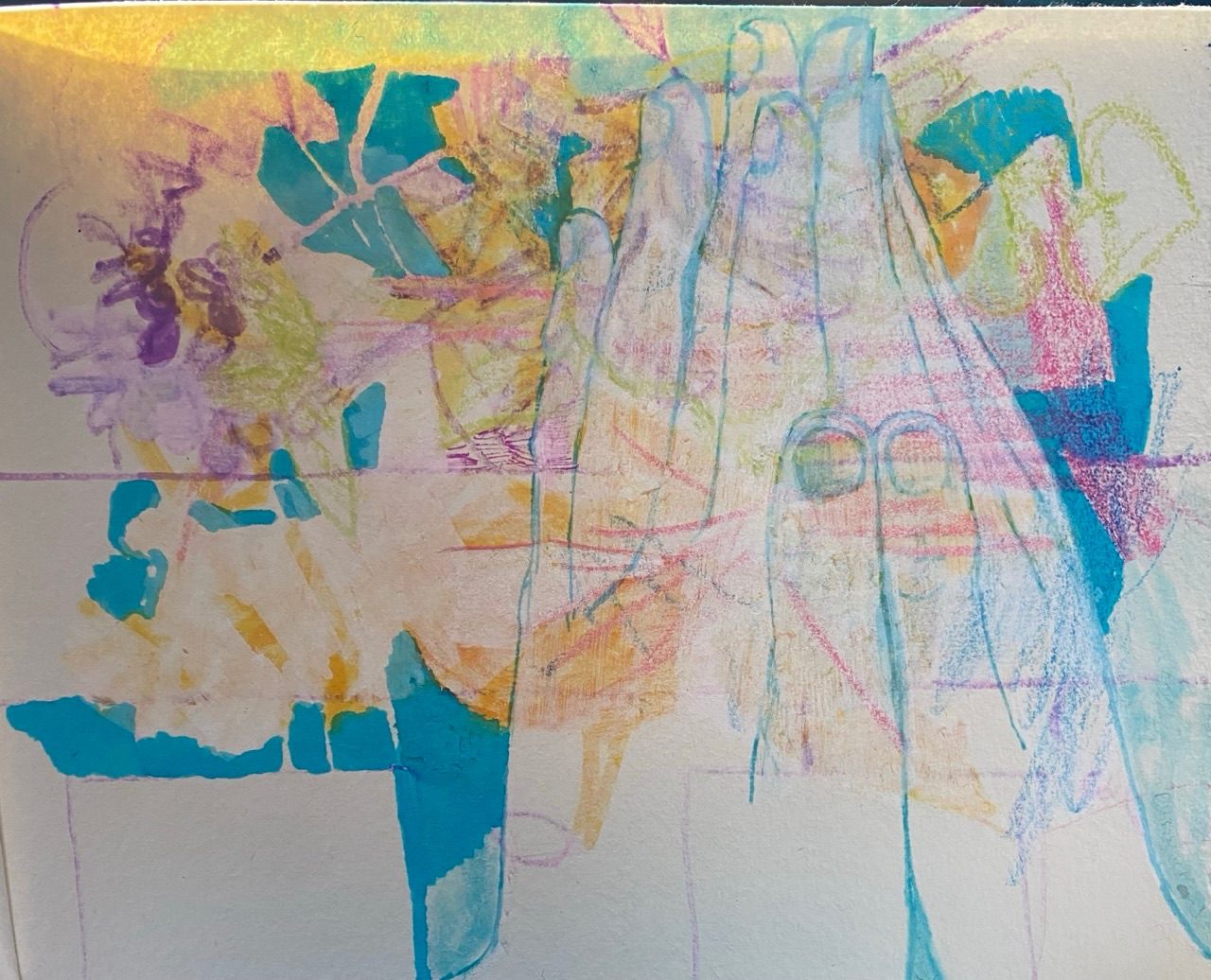 Drawing of hands together as though in prayer in felt tip