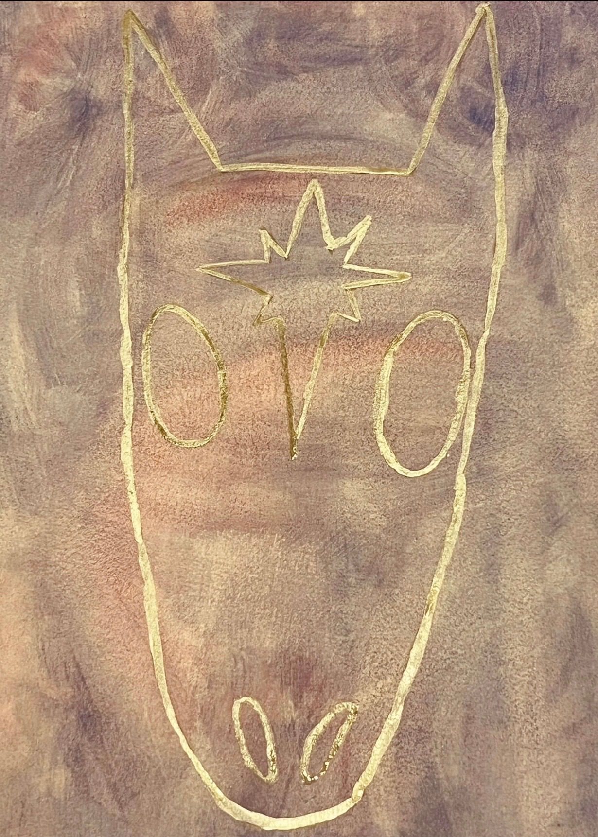 watercolor horse with forehead star in metallic ink