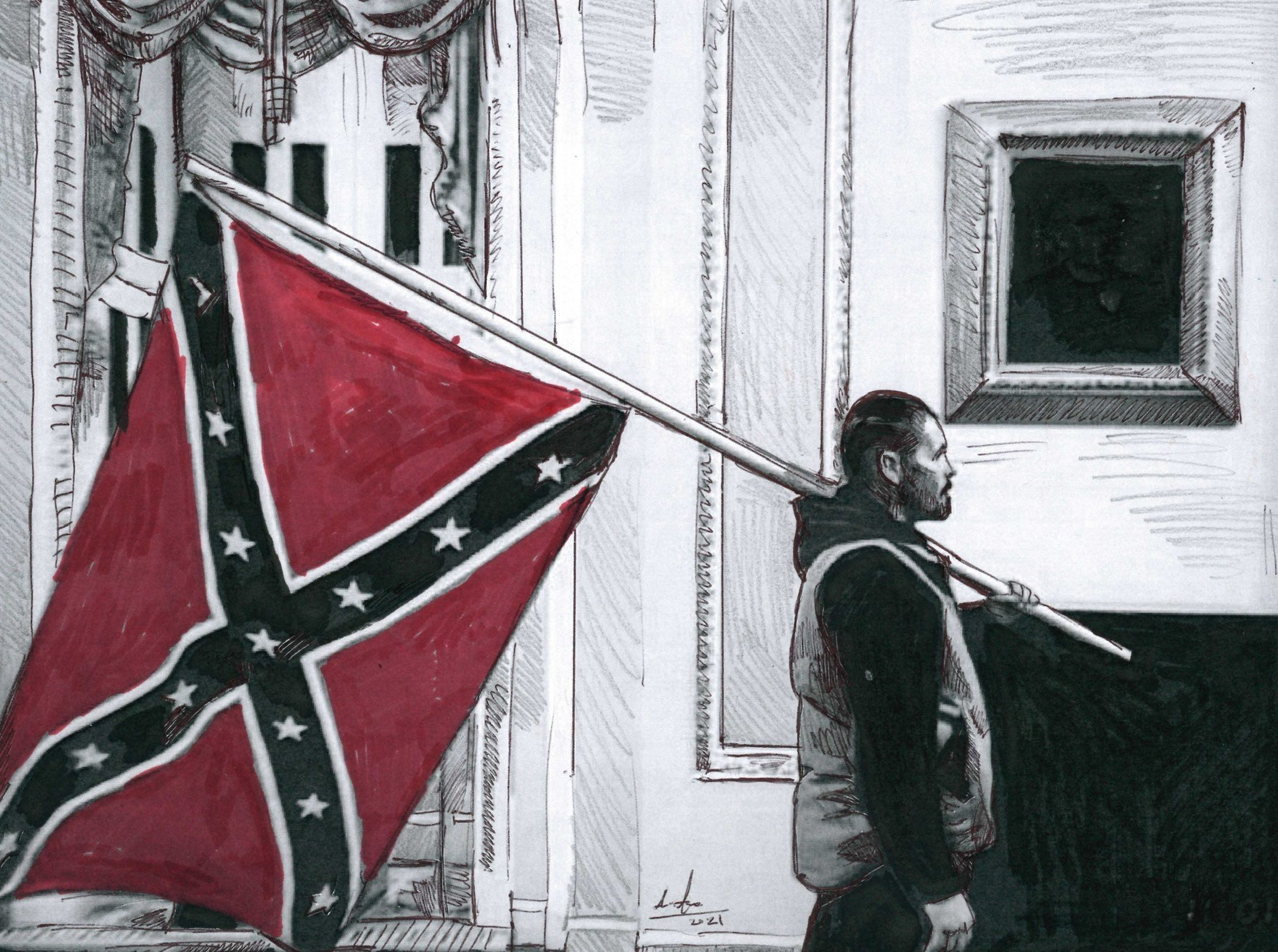 Guy carrying the confederate flag