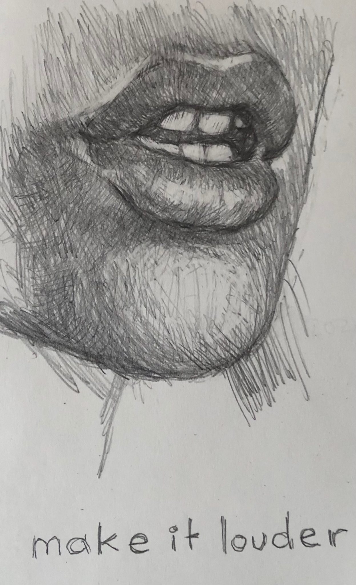 Graphite pencil drawing of a girls lips whispering