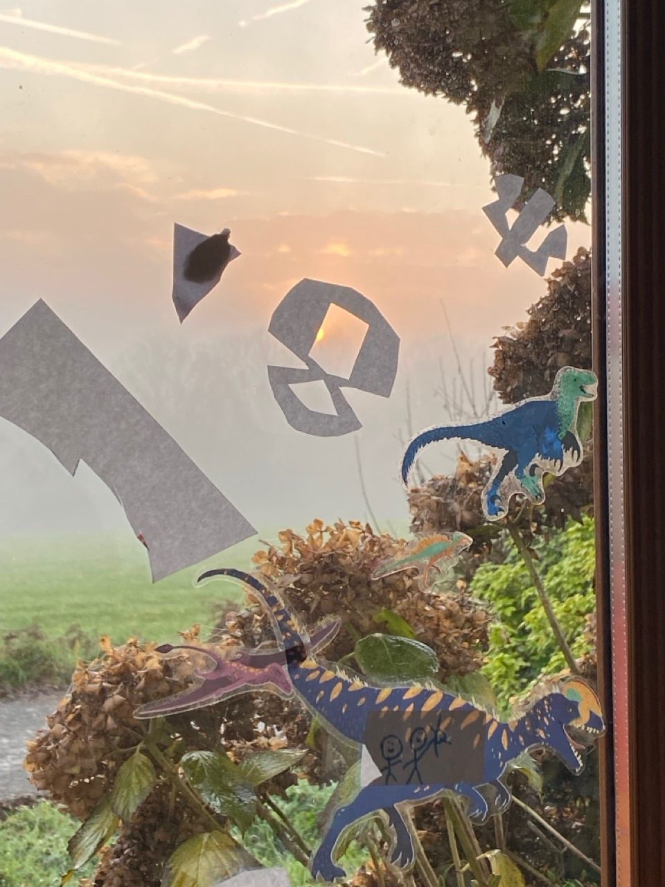 Collage on window with my sons as the sun went down