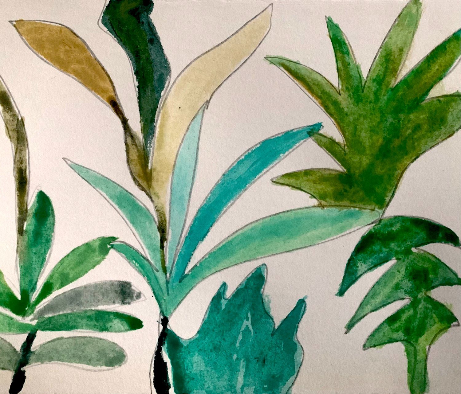 Description: Soft greens, yellows, and drifting shapes carry a feeling that is open to change and shifting.