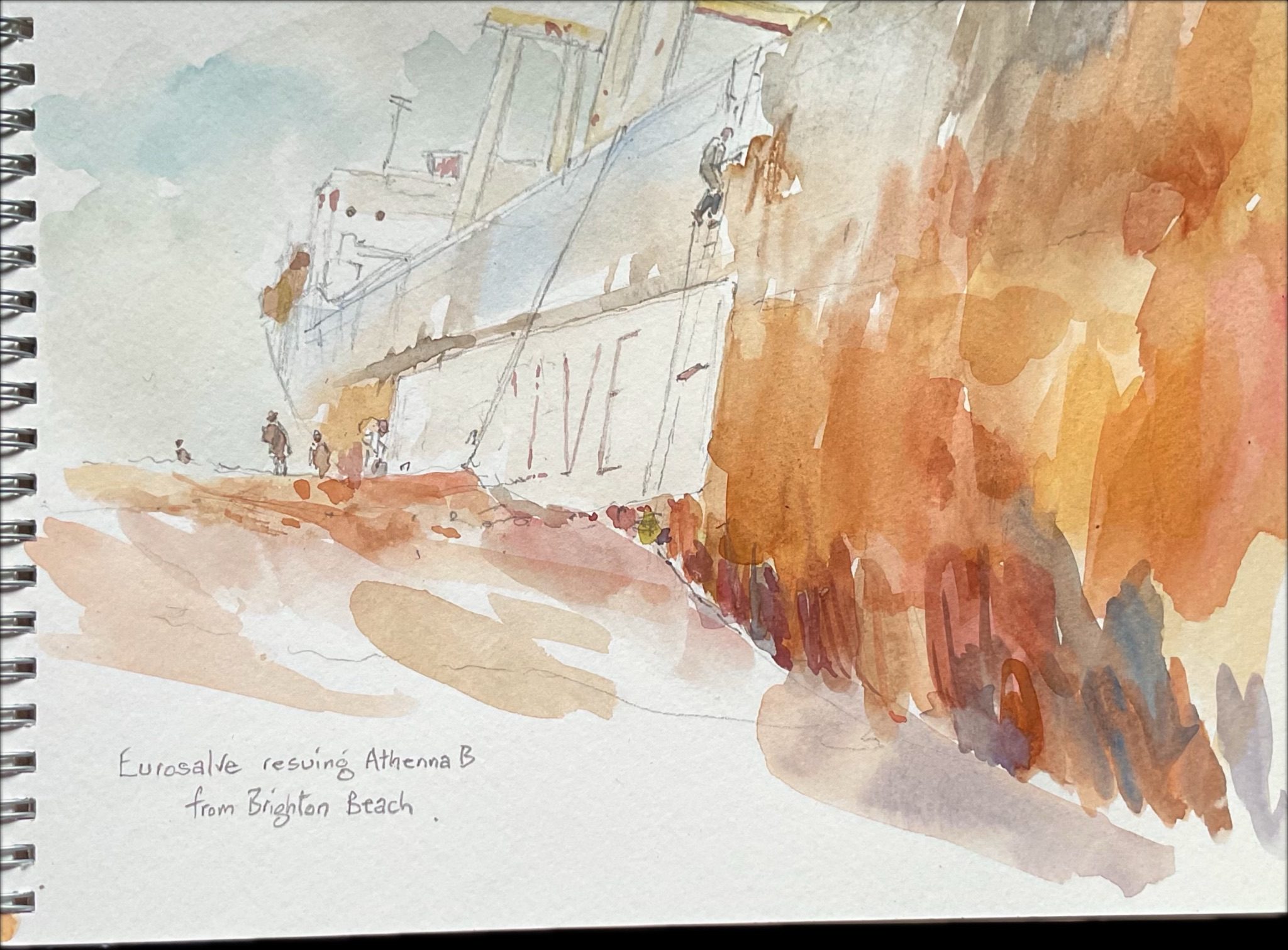 Watercolour study of Ship Aground on Brighton Beach