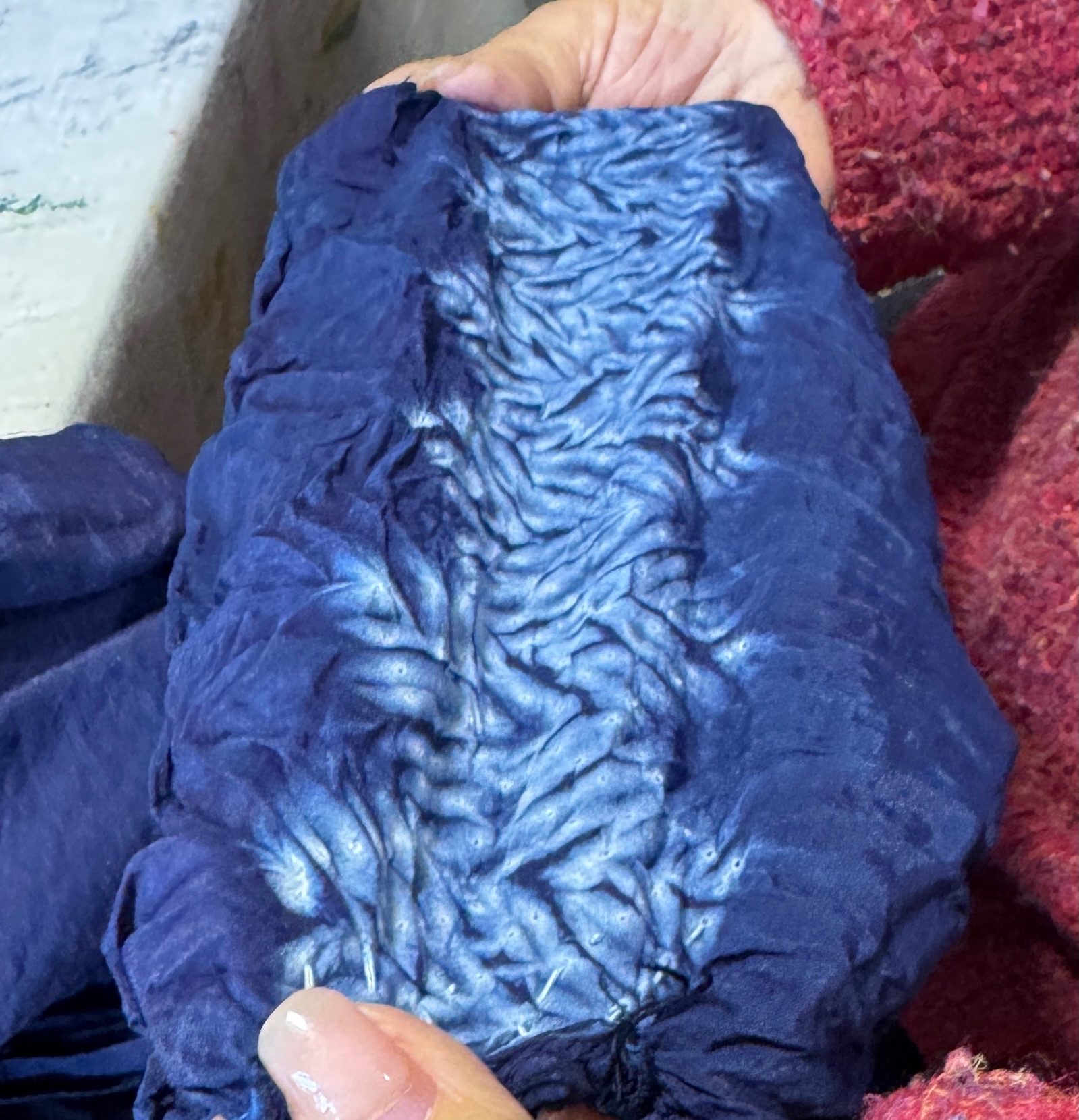 Scarf made by a student in today’s indigo class.