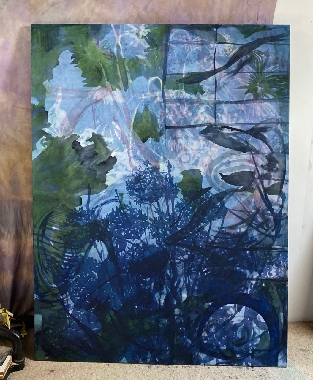 Pigment, bleach, synthetic dye on canvas