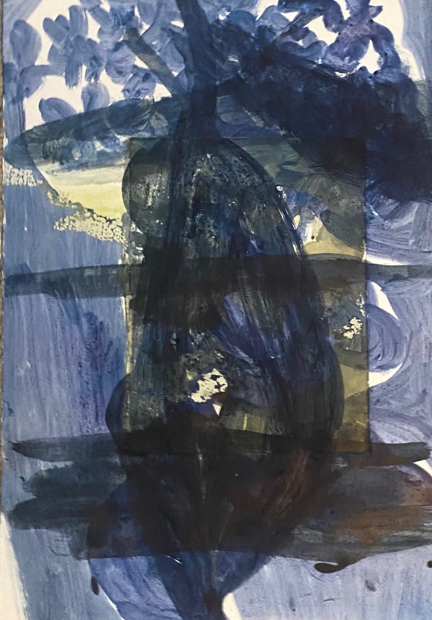 Pigment with a big brush on failed monotype on paper