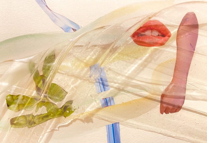 Watercolour and collage with twist of PVA layover