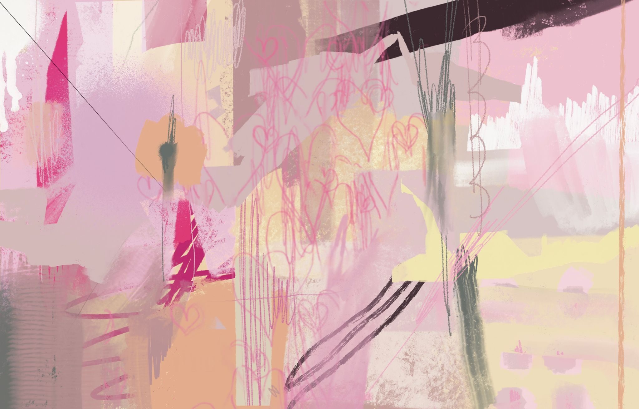 pink peach abstract scribbly digital art drawing
