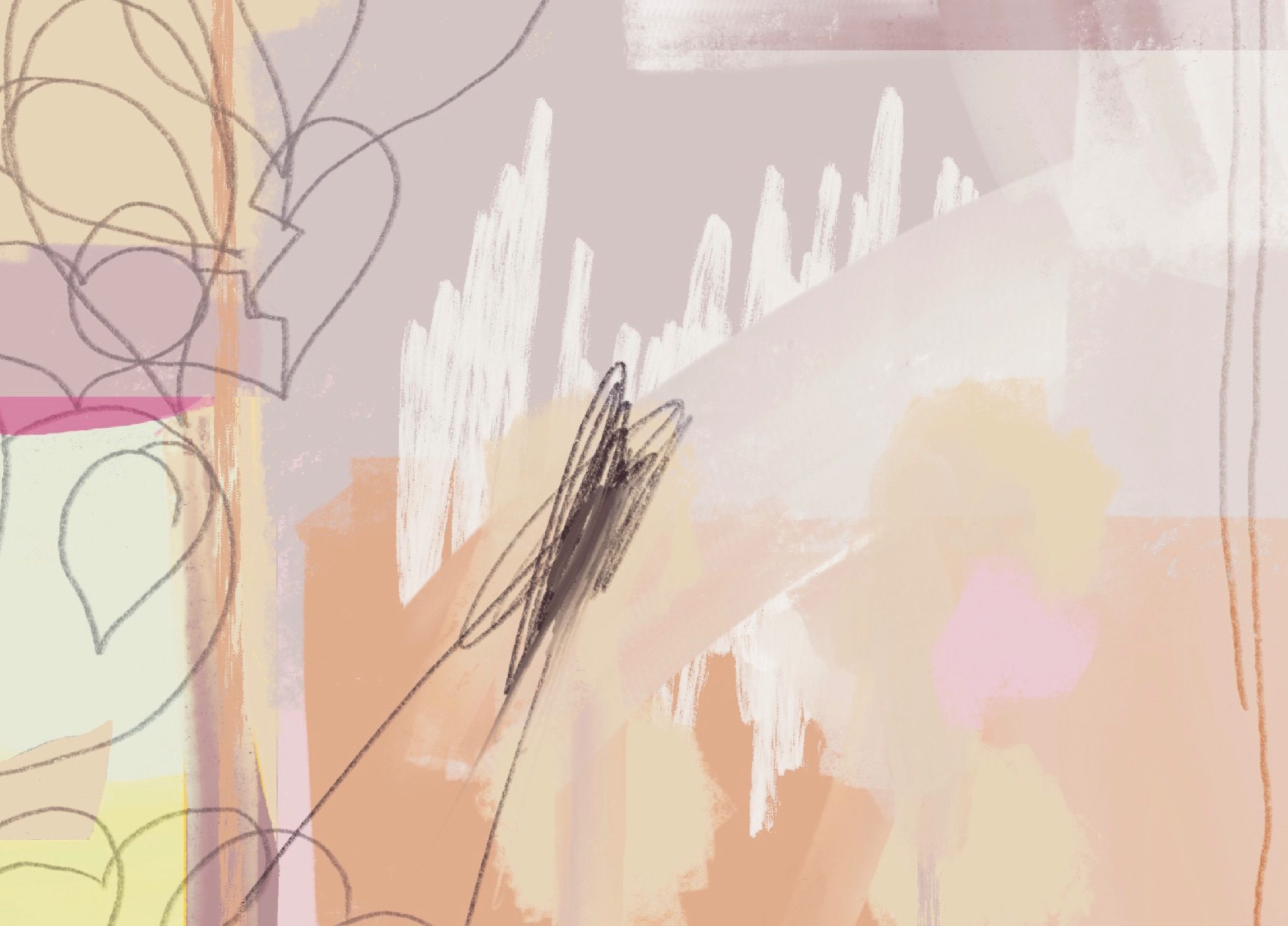 pink peach abstract scribbly digital art drawing