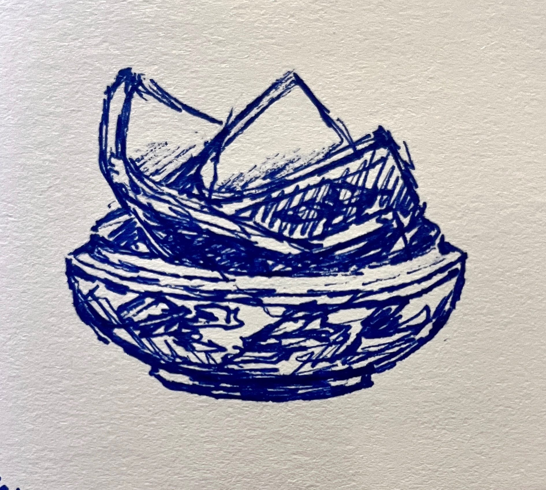 Ink on paper drawing of a ceramic broken pot