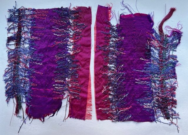 recycled sari silk strips stitched together with variegated thread over soluble fabric