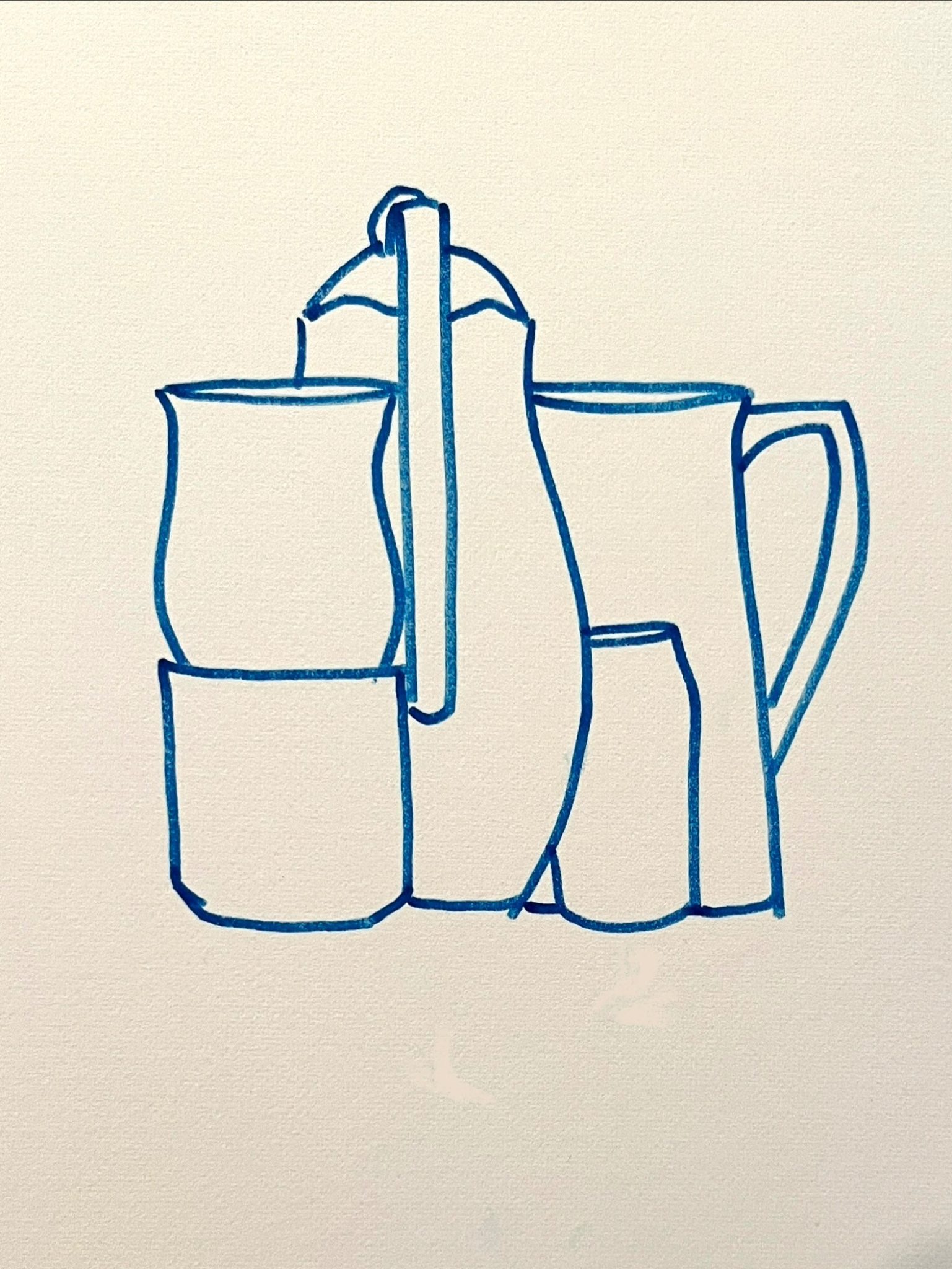 Felt tip pen drawing of teapot, cups and cups