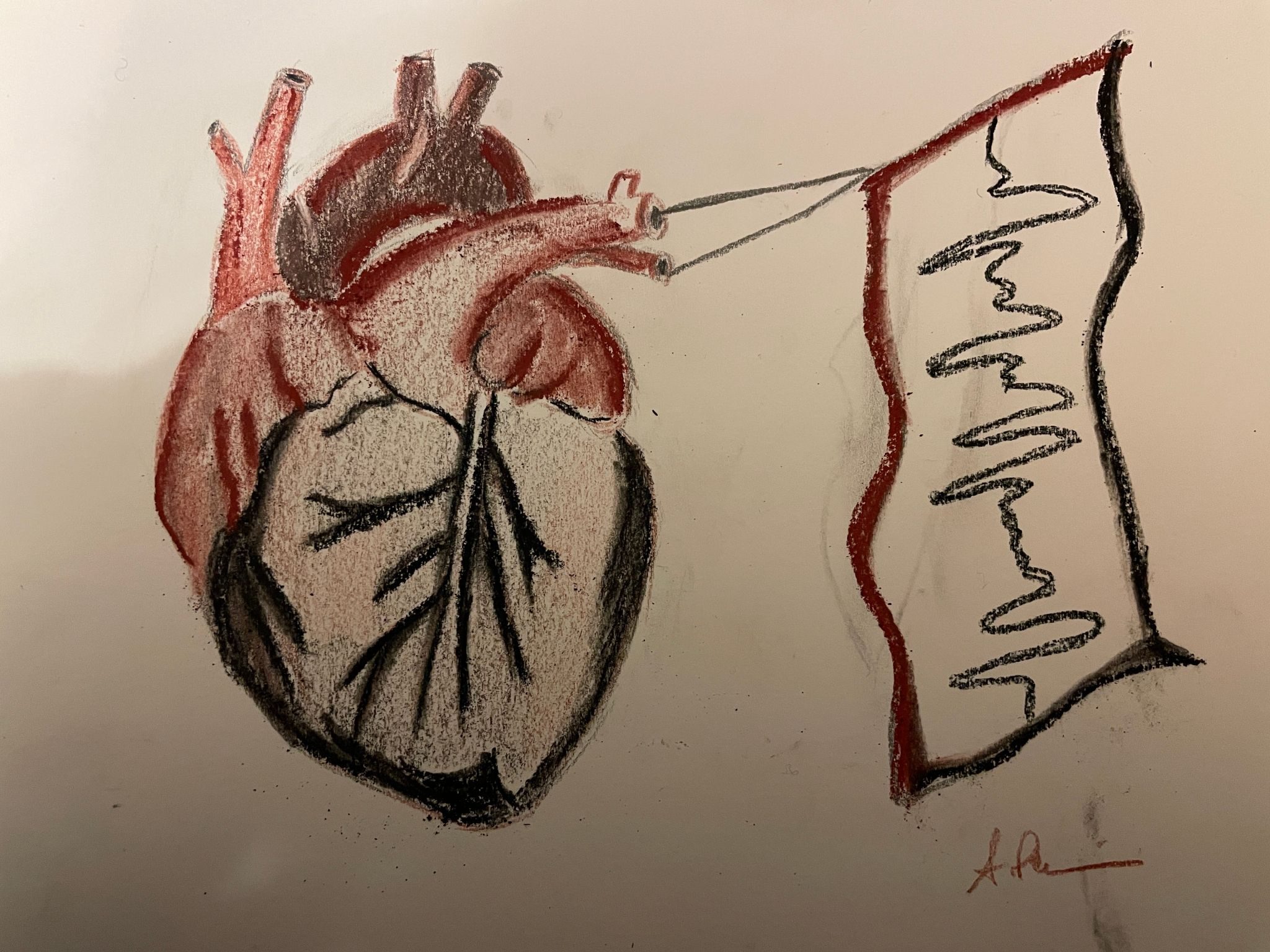 Heart with an electrocardiogram flag